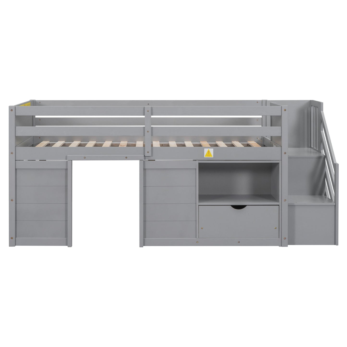 Low Loft Bed With Stair, Drawer, And Shelf