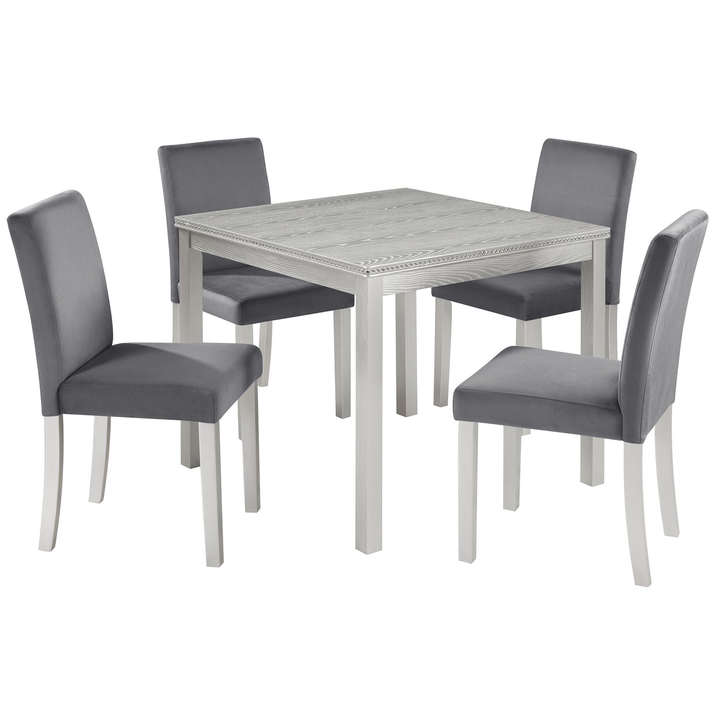 5 Pieces Wooden Dining Table Set, Square Table And 4 Upholstered Chairs