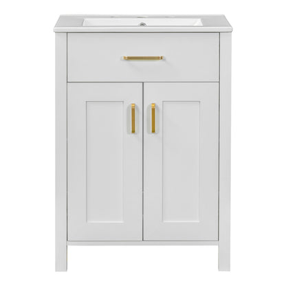 Modern Bathroom Vanity With Ceramic Sink, Soft-Close Doors, Flip Drawer, U-Shaped Shelves, Elegant Storage Solution