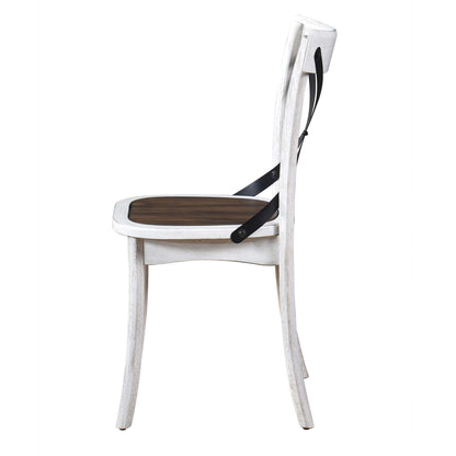 2 Pieces Set Dining Side Chair Rustic Modern Farmhouse Design Retro Design With Metal X Design - Antique Dark Oak / Antique White