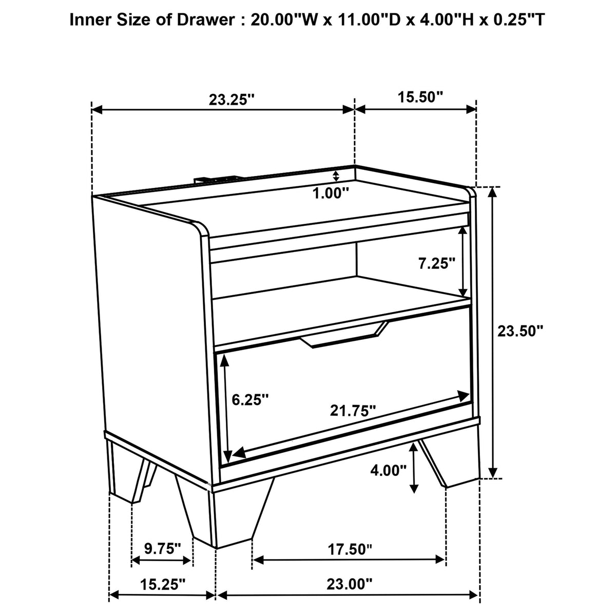 Packard - 1 Drawer Nightstand With LED Lighting And USB Charging - Oak