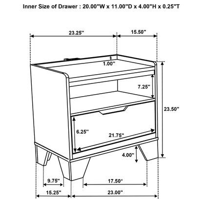 Packard - 1 Drawer Nightstand With LED Lighting And USB Charging - Oak