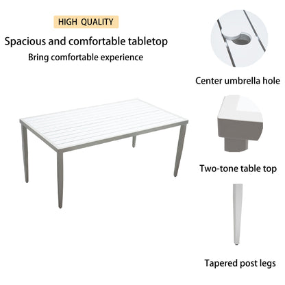 Outdoor Patio Rectangle Dining Table With Tapered Feet & Umbrella Hole