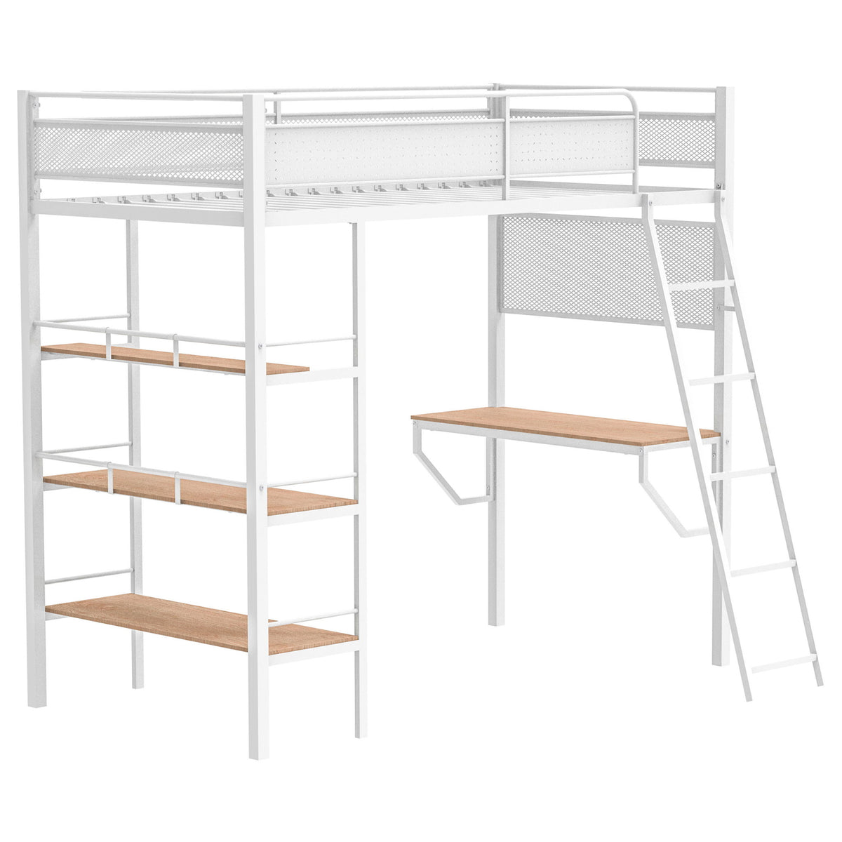 William - 3 Shelf Workstation Loft Bed With Built-In Desk And Storage