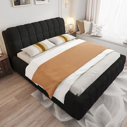 Upholstered Platform Bed With Stiching Details