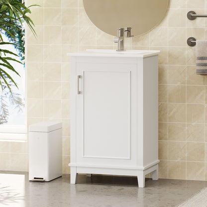 Modern Small Bathroom Vanity Cabinet With Ceramic Basin, Ample Storage, 1 Soft Close Door