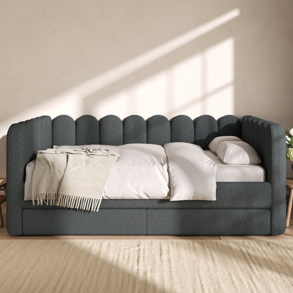 Upholstered Daybed With Curved Ribbed Panel Design