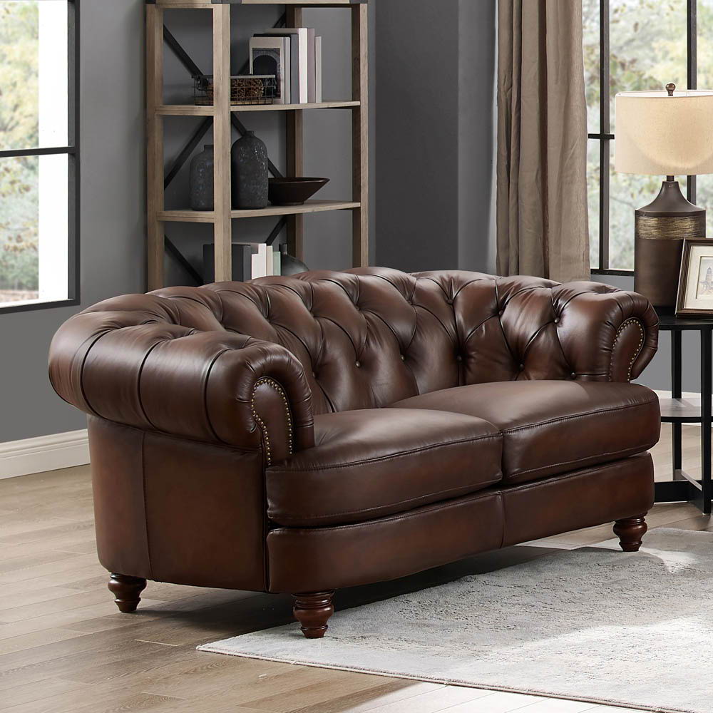 Newport - Leather Loveseat - Caramel