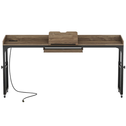 Adjustable Overbed Table With Wheels, Queen Size Mobile Desk - Dark Gray