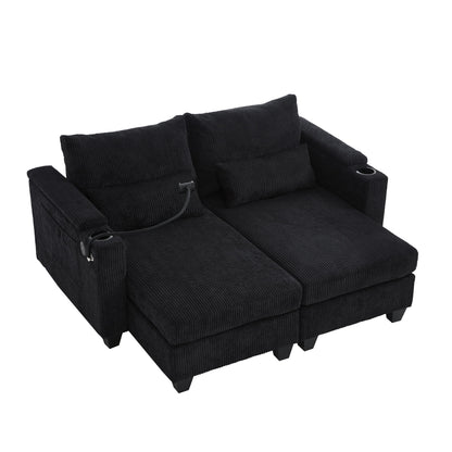 Convertible Chaise Lounge Sofa Chair With USB Ports, Cup Holders, Phone Holder And Storage