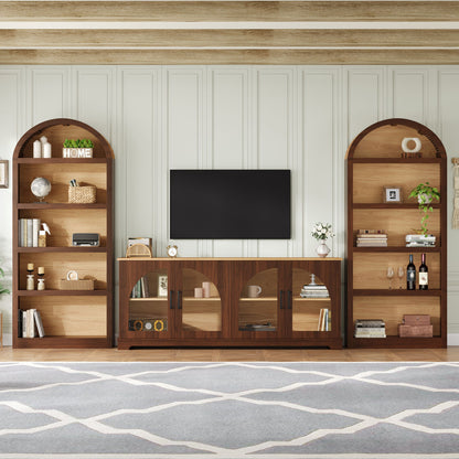 3 Piece TV Stand Set With Bookshel, Entertainment Center With Arched Design
