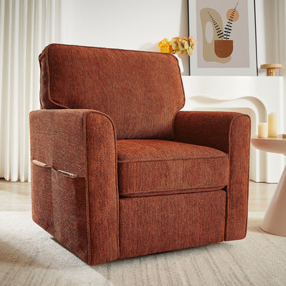 360° Swivel Accent Barrel Armchair With Side Pockets, Compact Design