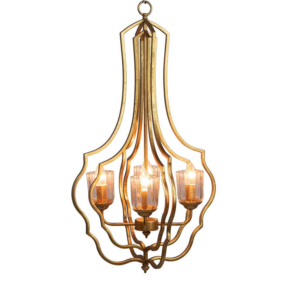 4 Light Metal Chandelier, Hanging Light Fixture With Adjustable Chain For Kitchen, Bulb Not Included - Gold