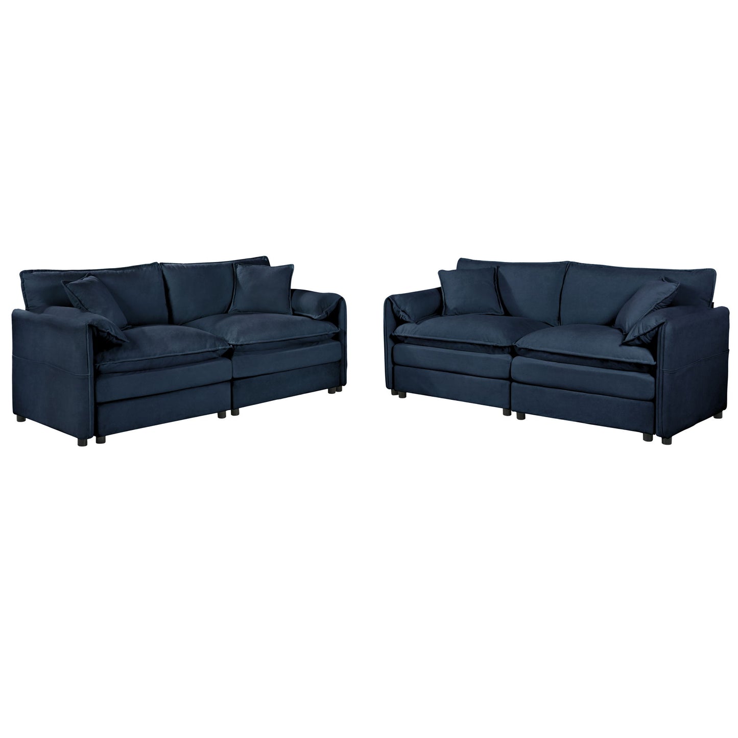 Modern Chenille Oversized Deep Seat Luxury 2 Piece Sofa Set With 4 Pillows