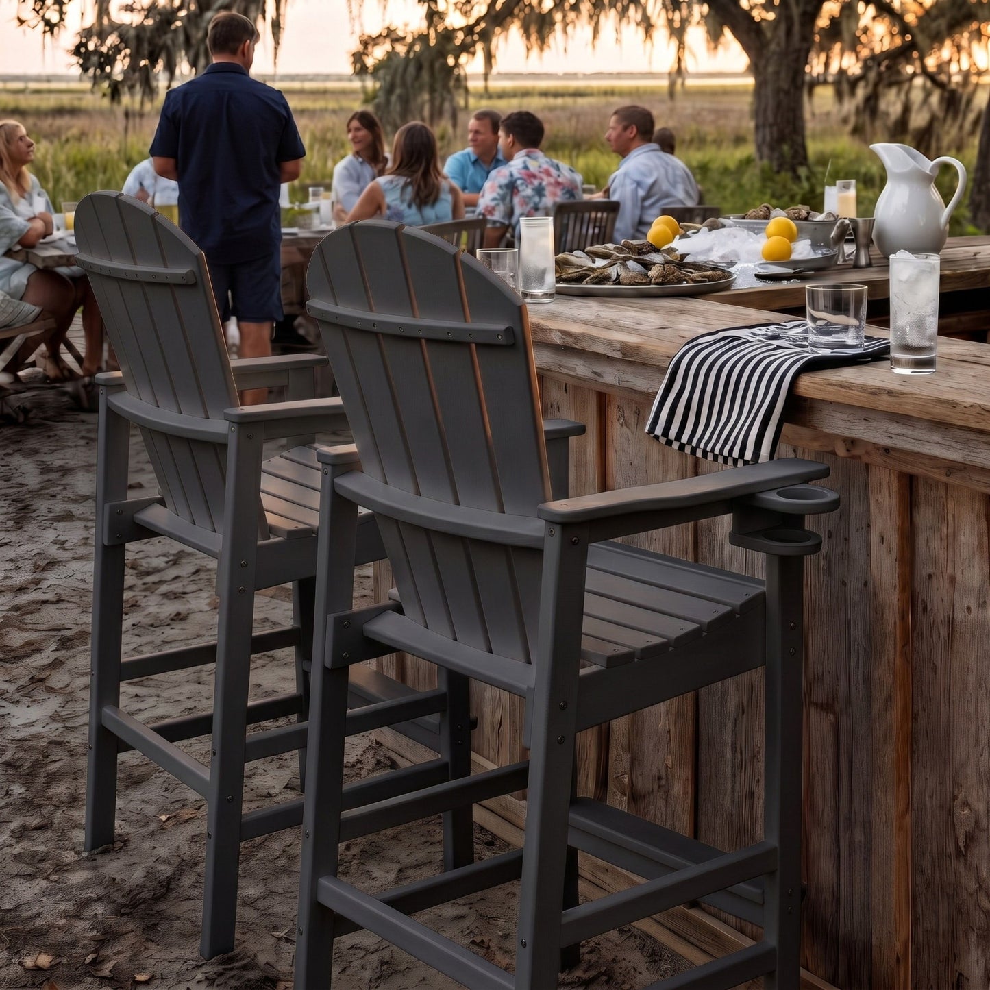 Bar Height Adirondack Chair With Cup Holder And Armrests