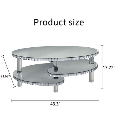 Coffee Table, Oval Double Layer Home Furnishing - Silver