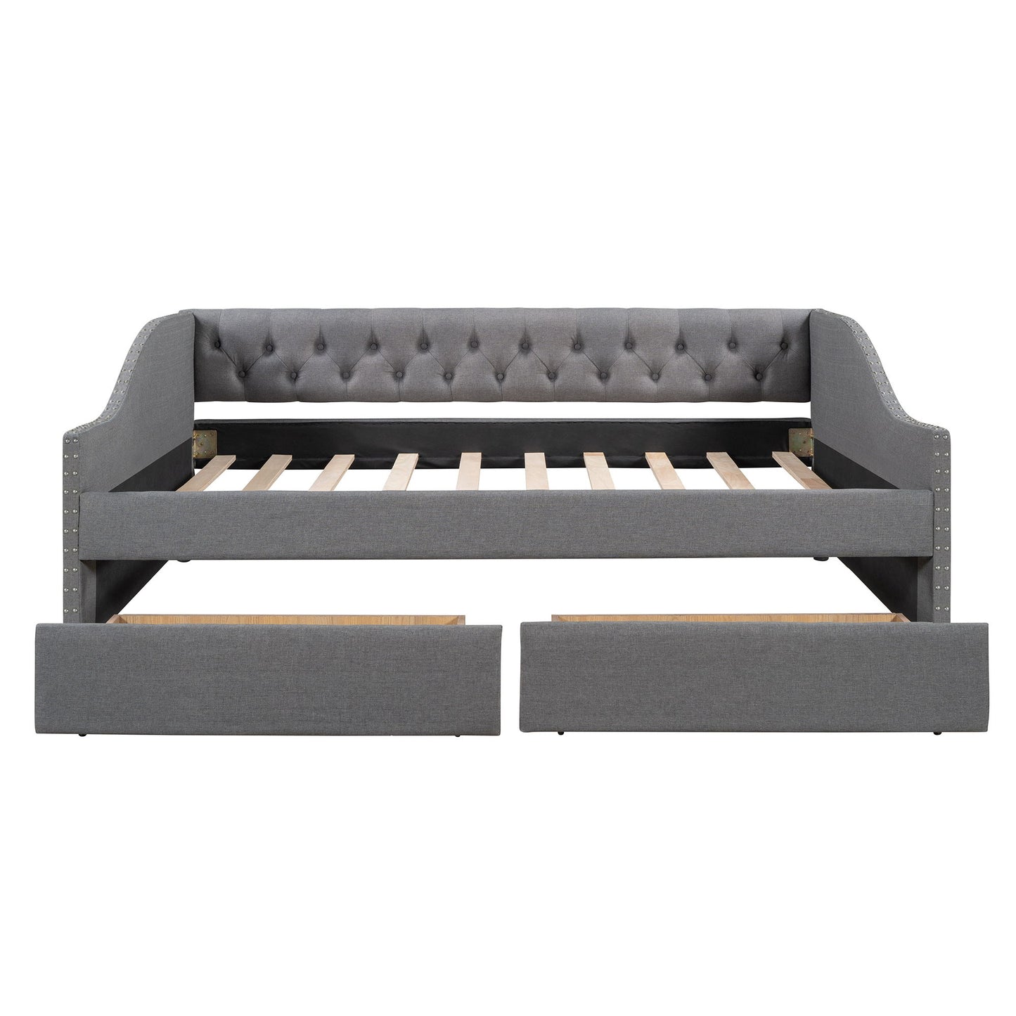 Upholstered Daybed With Two Drawers, Wood Slat Support