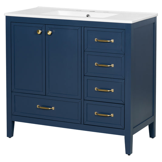 Elegant Vintage Bathroom Vanity With Sink And Soft Closing Door, 4 Drawers Of Different Sizes Frame