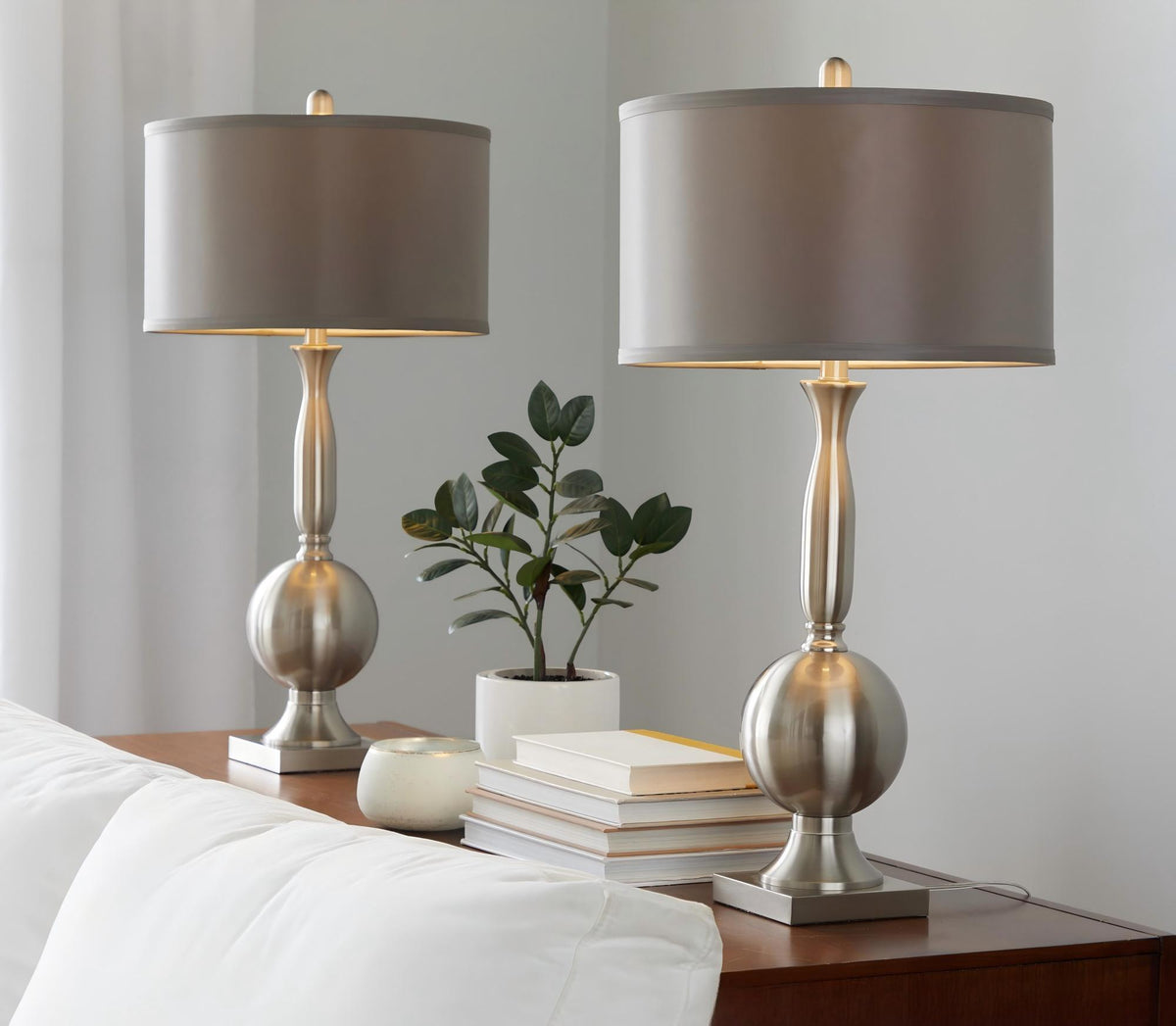 Joan - Contemporary Table Lamp (Set of 2) - Brushed Nickel