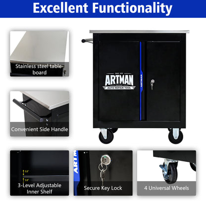 Movable Lockable Double Door Partition With Lock Multi Functional Hardware Storage Tool Car Auto Repair Locker - Black / Blue