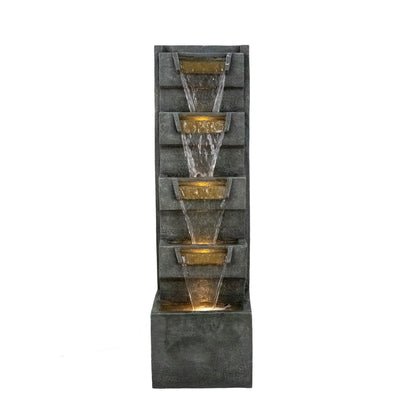 4 Tier Cascading Waterfall Fountain With Warm LED Lights, For Patio - Gray
