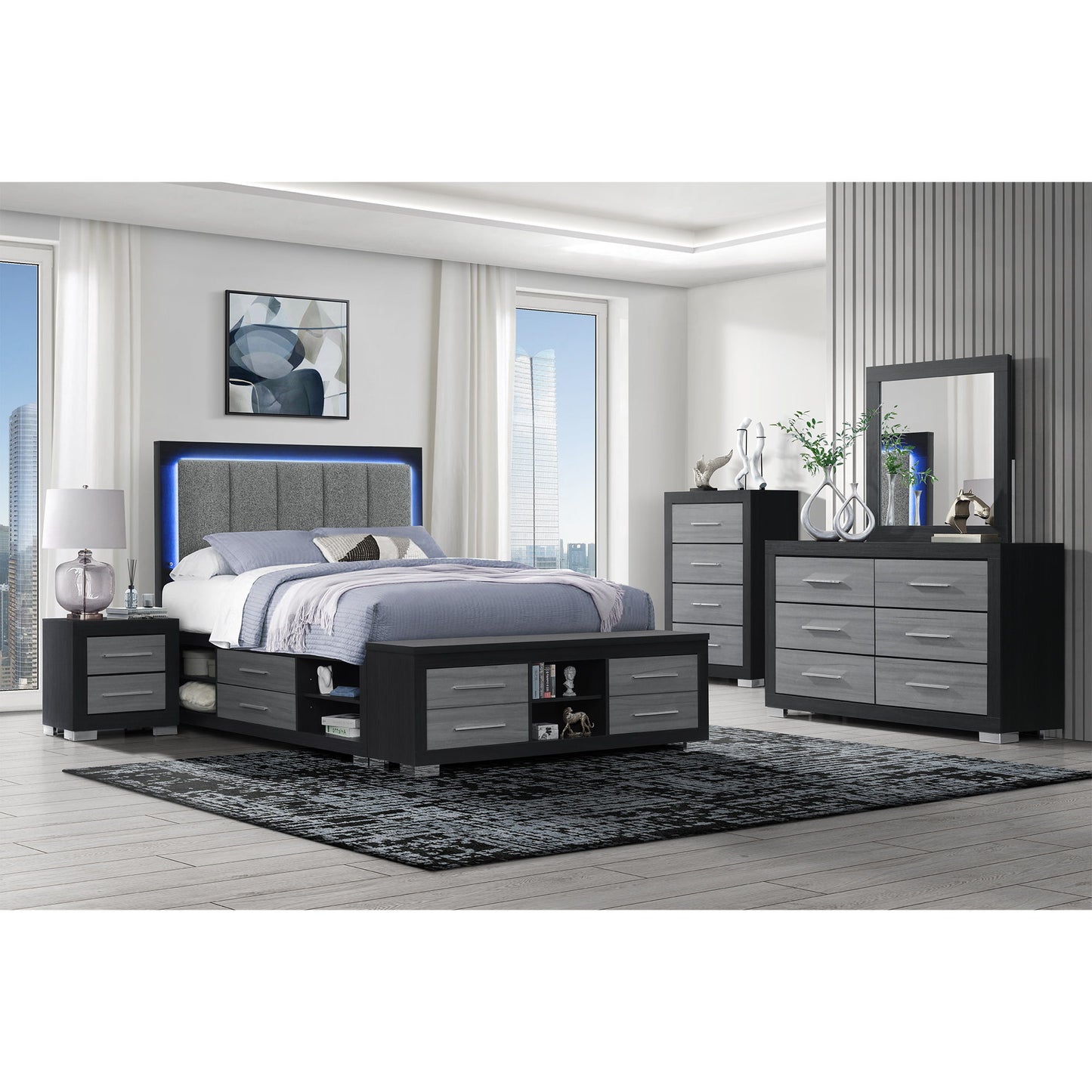 Elsa - 2 Toned Nightstand With Bar Handle And Spacious Drawers