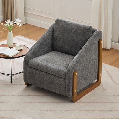 Modern Chenille Upholstered Armchair With Wooden Side Frame