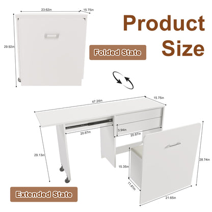 Folding Desk With Mirror And Storage Stol For Bedroom