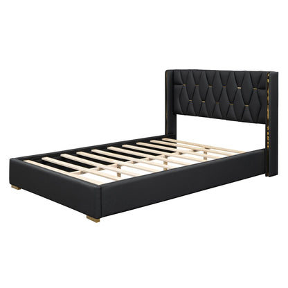 Upholstered Platform Bed With Strips - Black