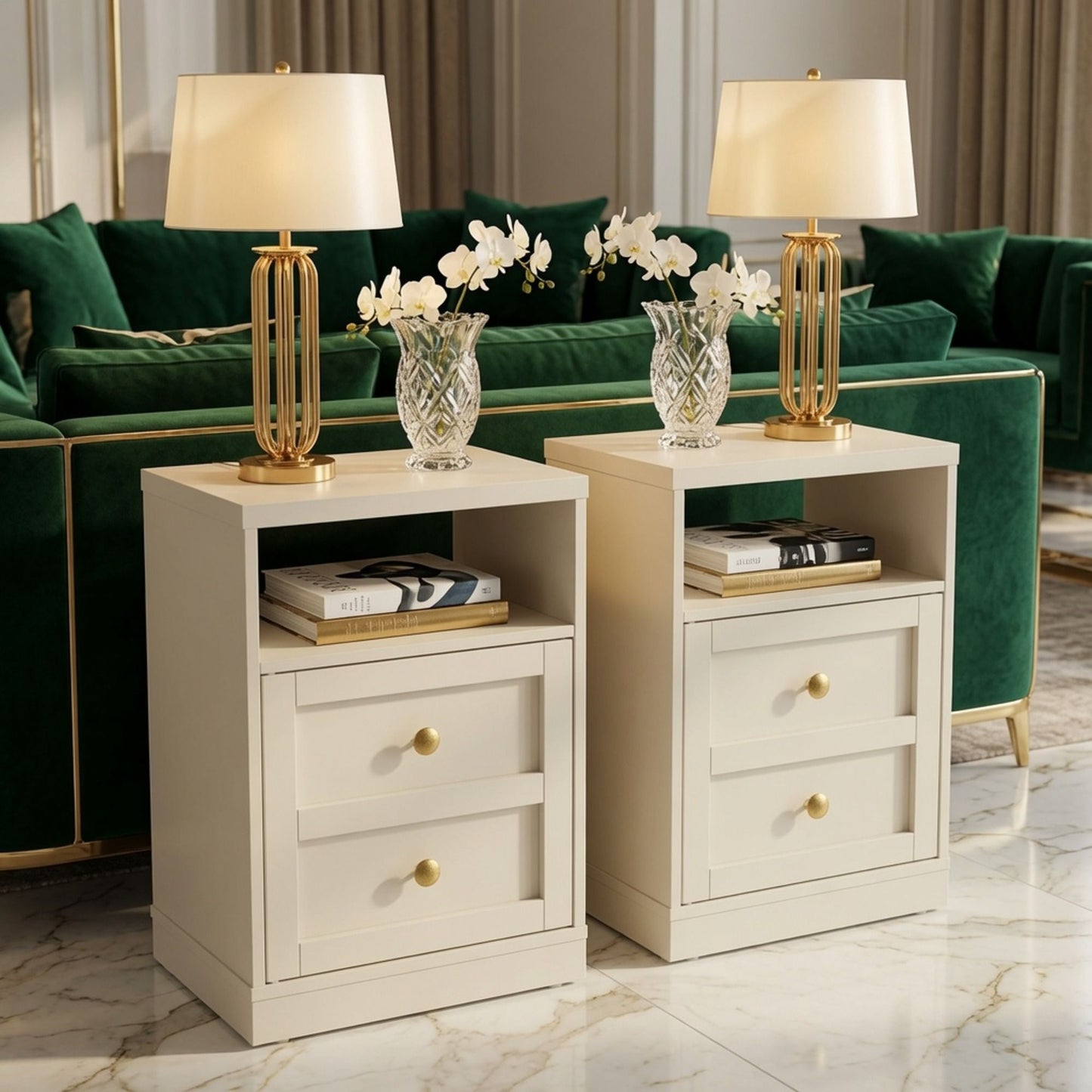 Nightstand With Door & Shelf, 2 Drawer Side Table