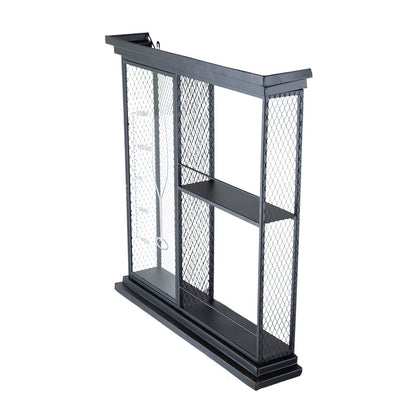 Floating Wine Bar Shelf With Glass Holder And Display Shelves - Black