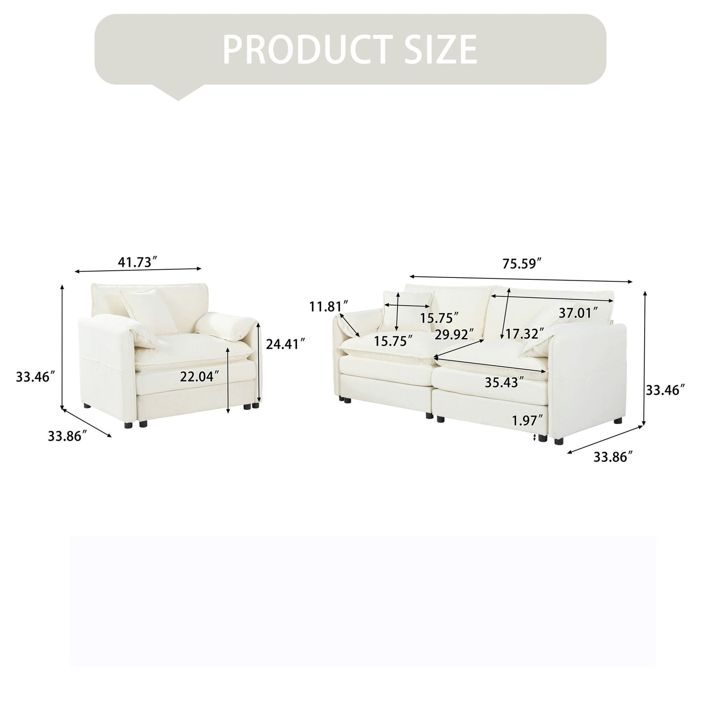 Modern Upholstered Chenille Loveseat And Armchair Set With Pillows