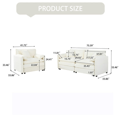 Modern Upholstered Chenille Loveseat And Armchair Set With Pillows