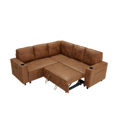 Upholstered L - Shape Sectional Sofa Bed With Pull Out Sleeper And Storage