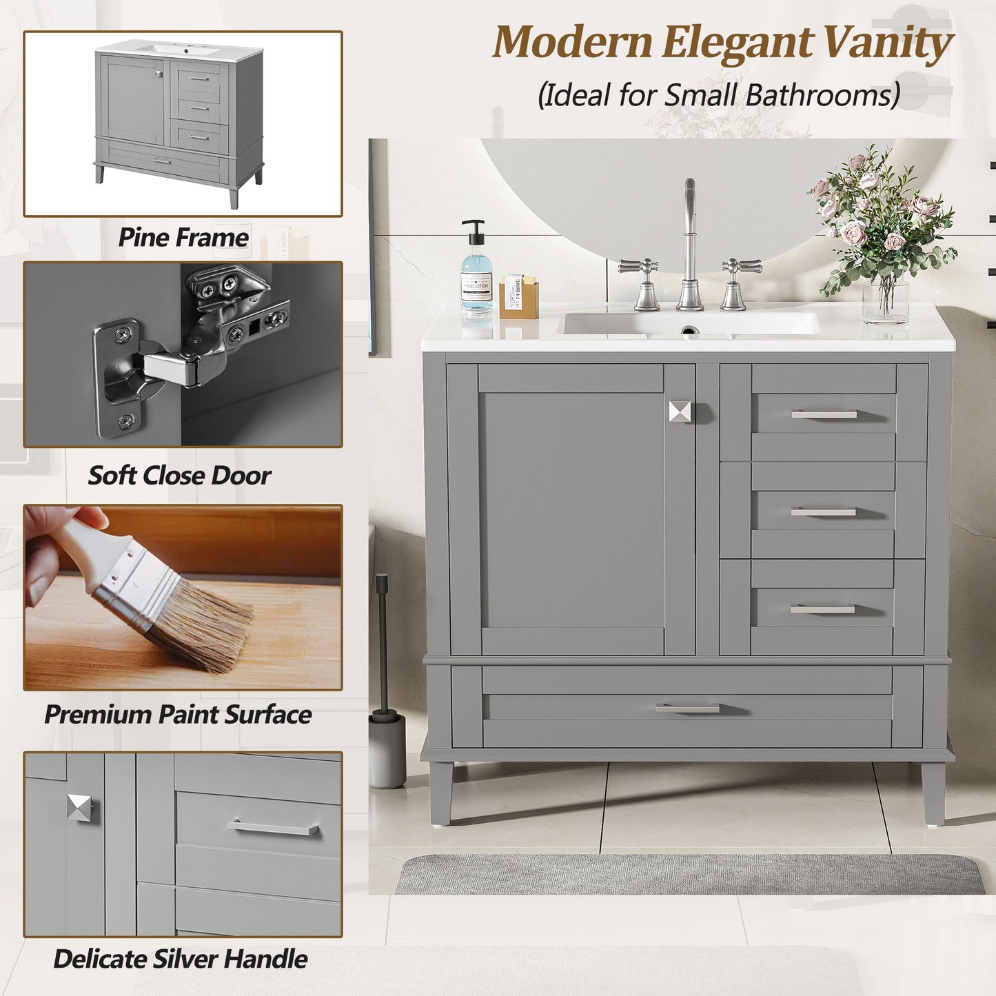 Traditional Bathroom Vanity Set With Soft Close Doors