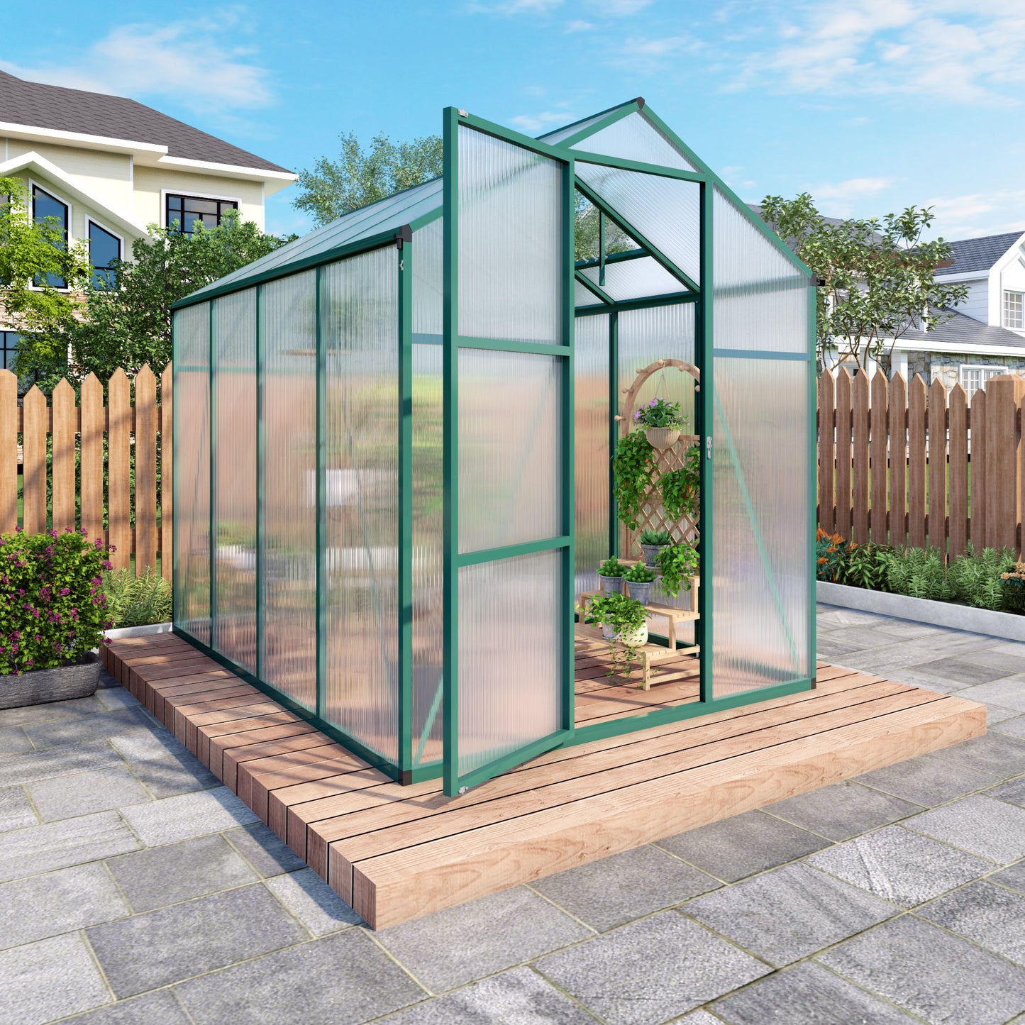 Polycarbonate Walk-In Greenhouse, Raised Base For Outdoor In All Season
