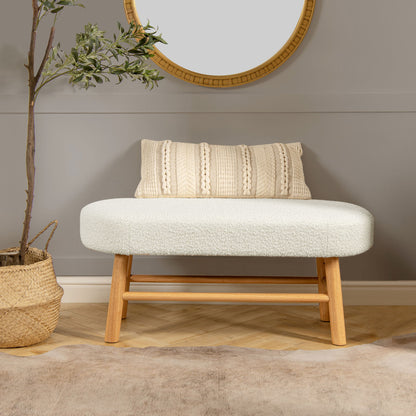 Fuji - Upholstered Bedroom Accent Bench With Natural Legs - Ivory White