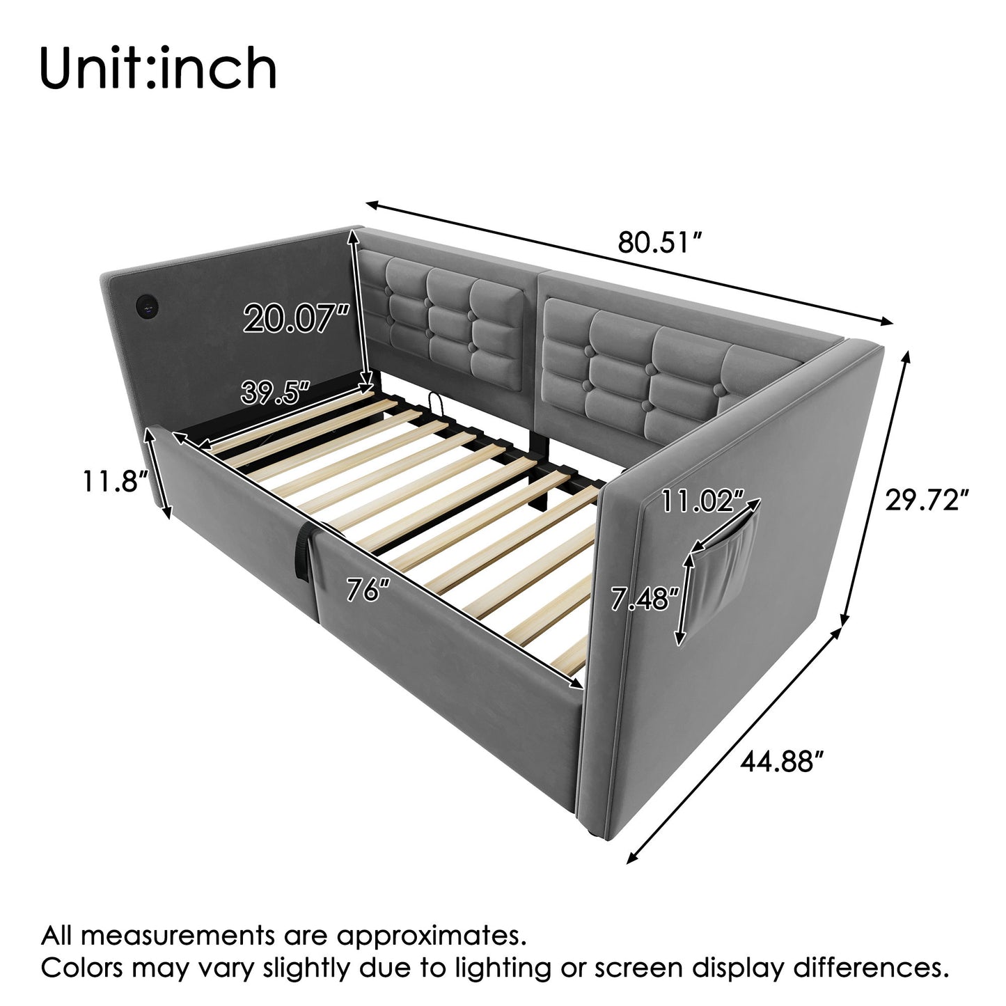 Upholstered Daybed With Hydraulic Storage And USB / Type - C Charging