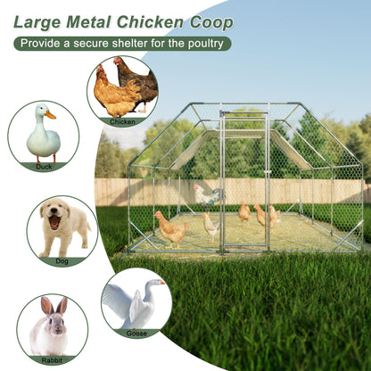 Galvanized Large Metal Walk In Chicken Coop Cage Farm Poultry Run Hutch Hen House