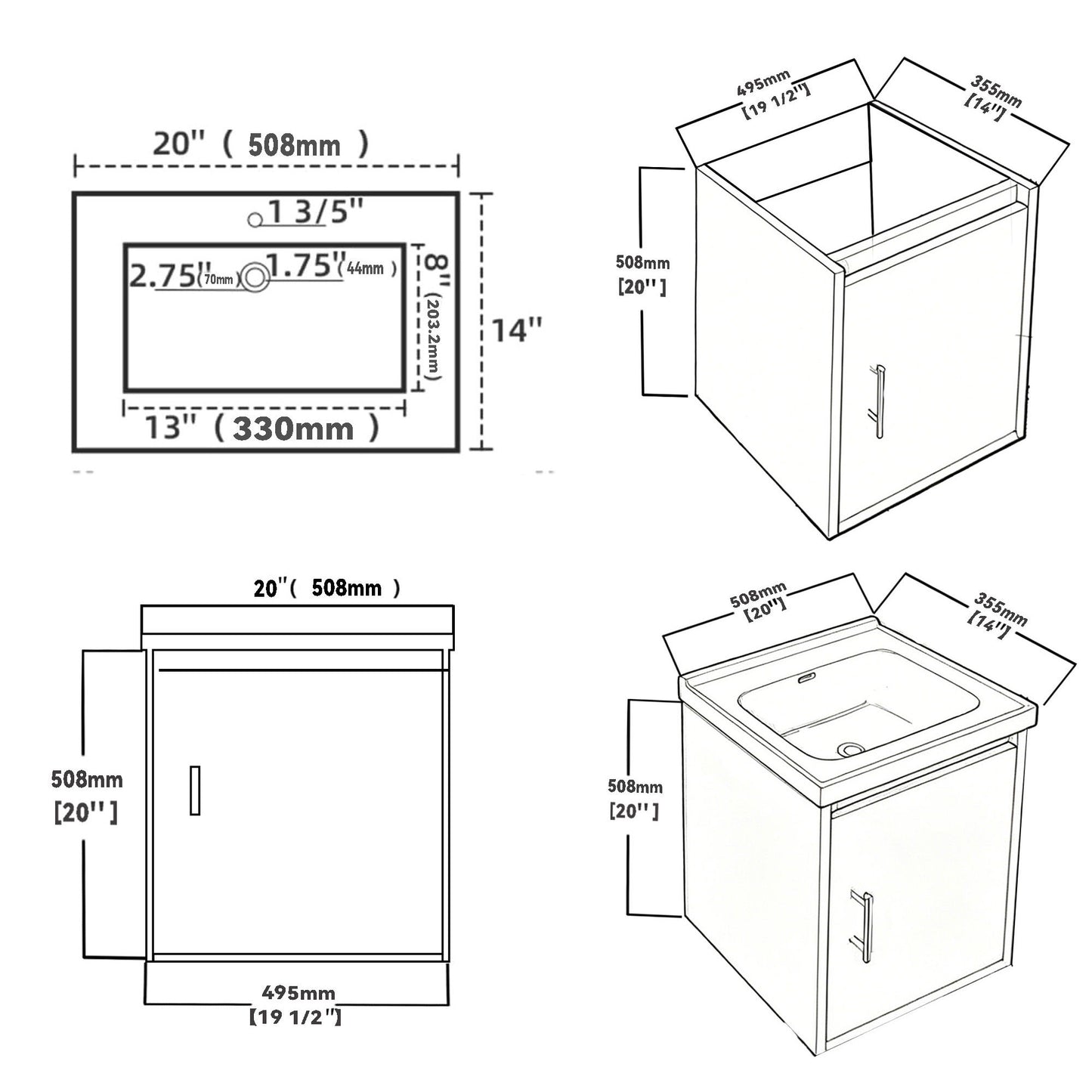 20" Floating Bathroom Vanity Combo With Wall Cabinet, Ceramic Sink & Soft Close Doors - White