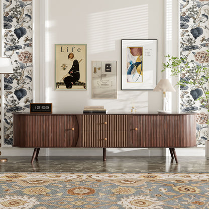 70" TV Stand With Tambour Doors And Fluted Drawers - Dark Brown