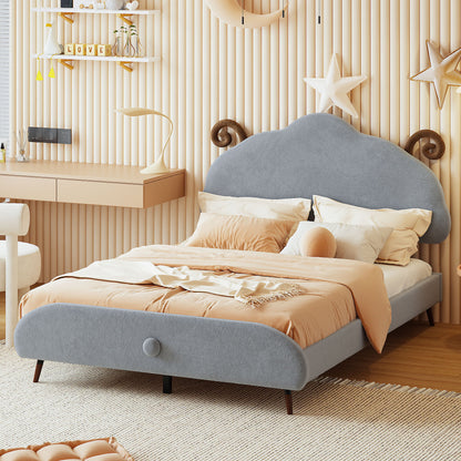 Upholstered Platform Bed With Sheep Shaped Headboard