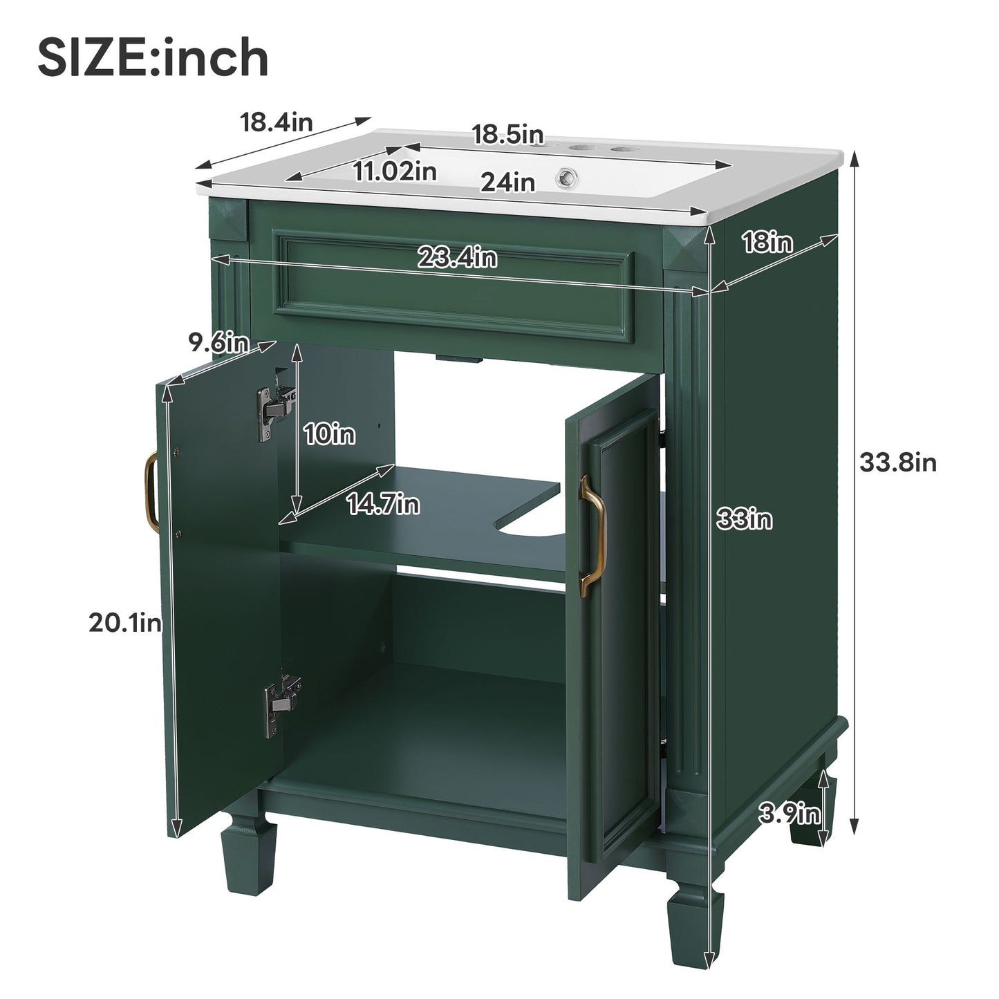 Bathroom Vanity With Top Sink, Cabinet With 2 Soft Closing Doors