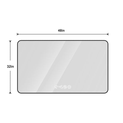 Modern Aluminum Frame Wall Mirror With Rounded Corners, Temperature Display, Tri Color Light, Defogging - Black