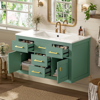 Wall Mounted Bathroom Cabinet With Sink, Multiple Drawers And Doors - Green