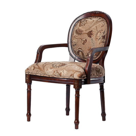 Bernice - Traditional Oval Back Chair With Floral Carvings - Brown / Beige Gray