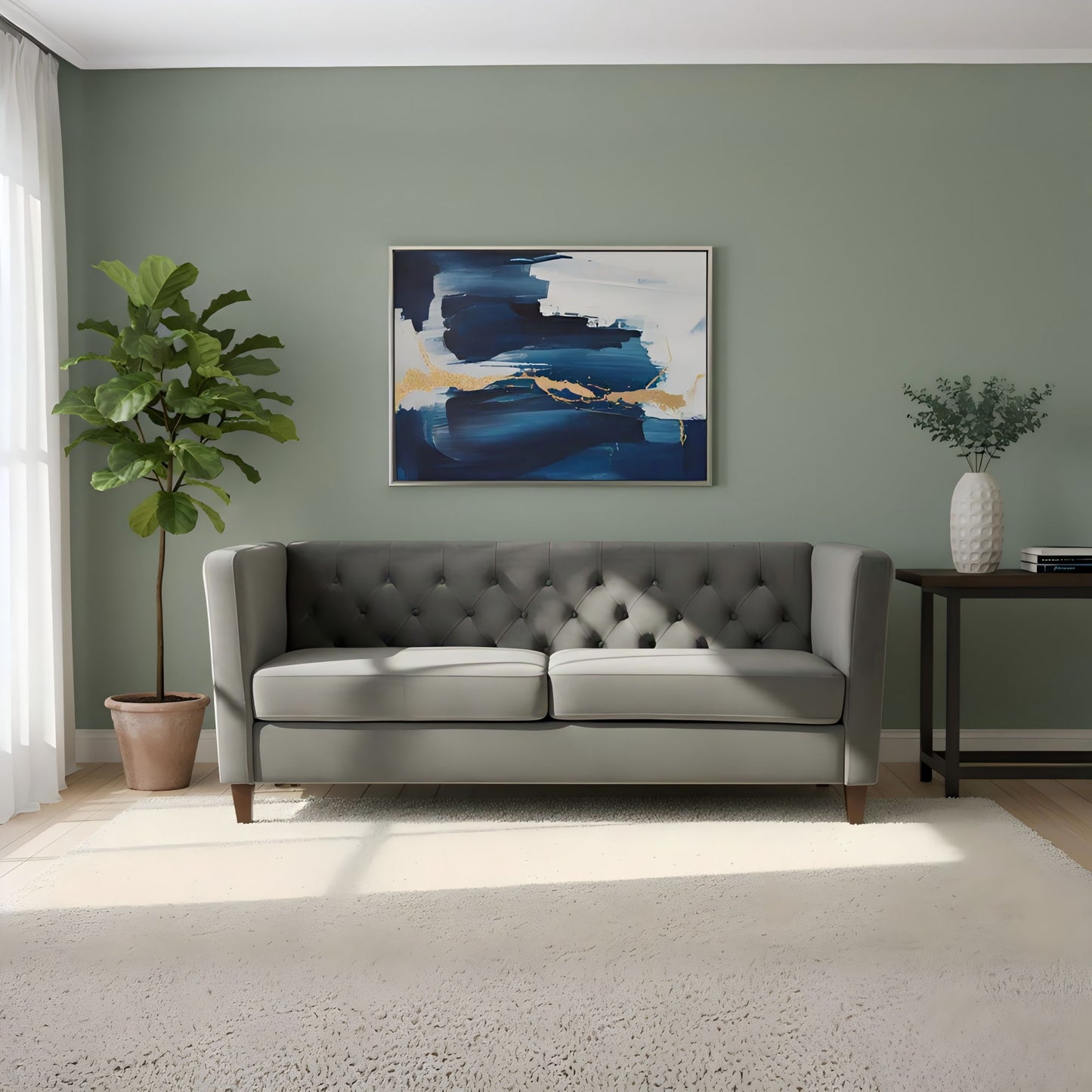 Button Tufted 3 Seater Sofa For Living Room