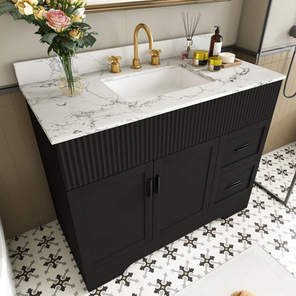 Bathroom Vanity Set, Fluted Cabinet, Soft Close Doors & Drawers, 3 Faucet Holes - Black