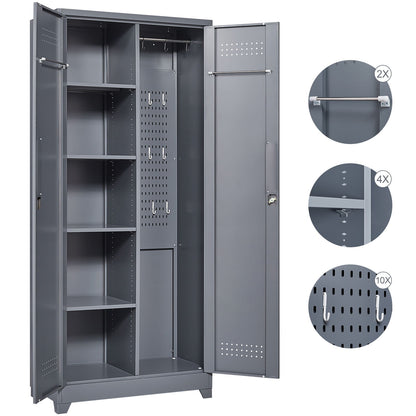 Metal Storage Cabinets, Cleaning Tool Cabinet With Locking Door, Tall Broom Tool Organizer And Storage, Large Storage Cabinet For Kitchen