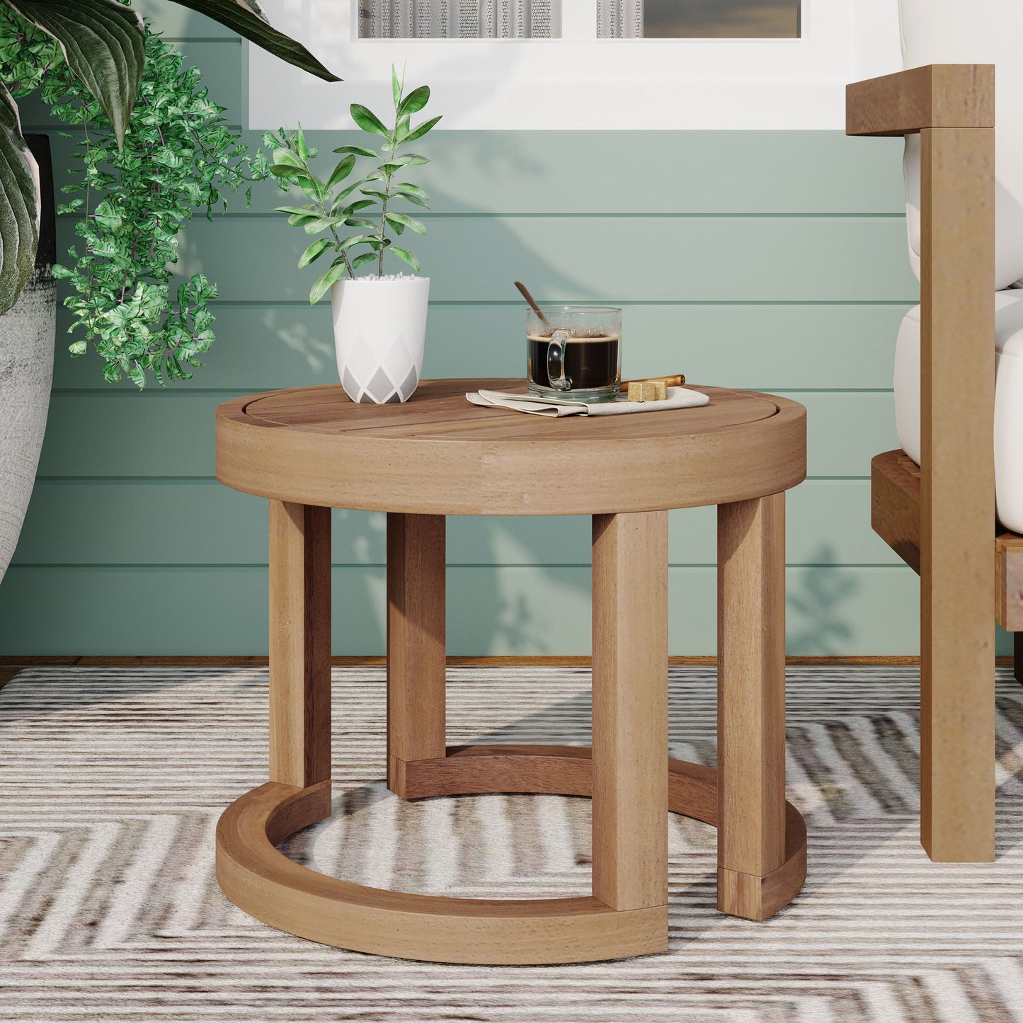 Outdoor Acacia Wood Side Table, Solid Side Table For Patio, Pool, Porch - Brown Wash